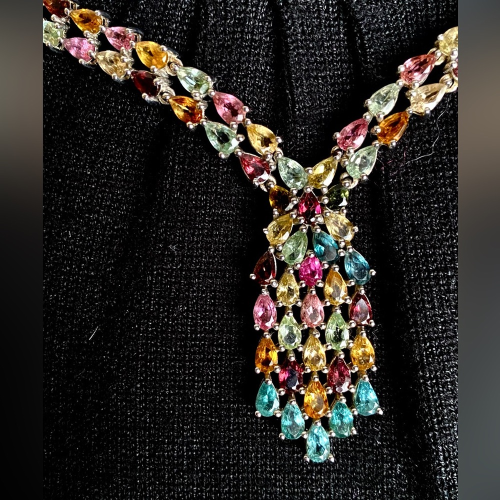 AAA Multi-Tourmaline,Necklace Platinum Over Sterling Silver, 18 Inches 19.20 CWT - Picture 3 of 16
